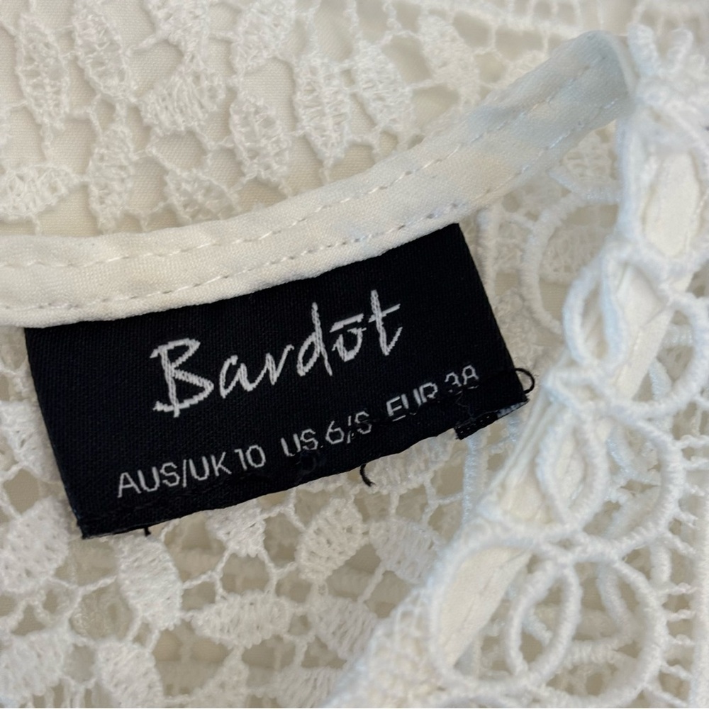 Bardot Crochet Lace Ava Tiered Mini Dress Bridal Bachelorette Ivory Small US 6 - Picture 11 of 14